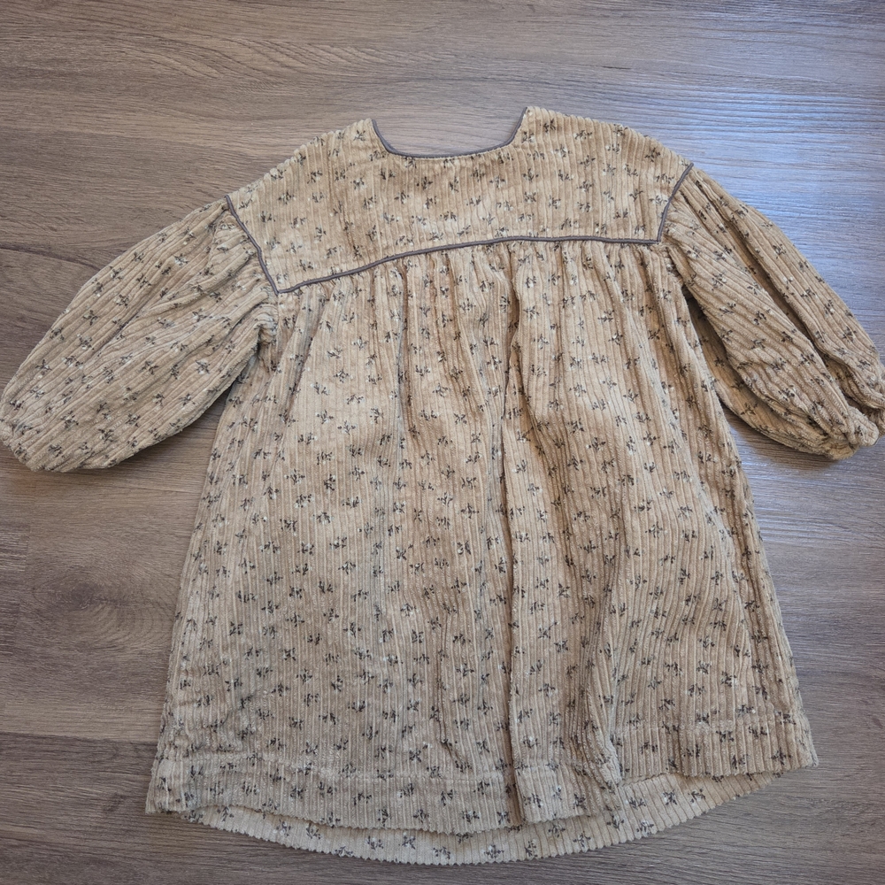 Zara Brown Floral Corduroy Dress